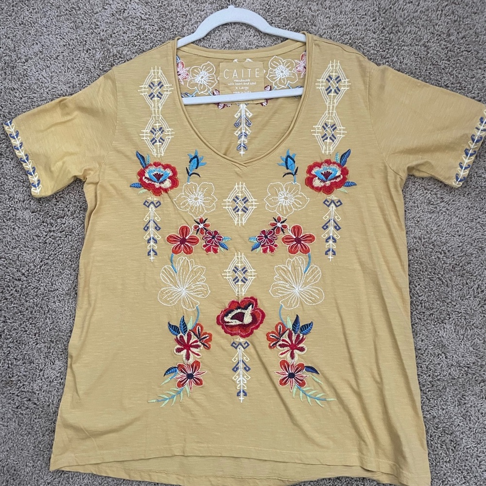 Women's Yellow Embroidered Top